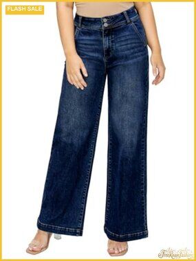 Plus Size High Waist Wide Leg Jeans Stretchy Denim Pants Tummy Control